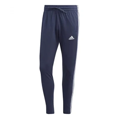 Afbeelding van adidas Heren Essentials Single Jersey Tapered Open Hem 3 Stripes Pants, legend ink/white, M
