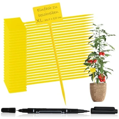 Afbeelding van COM FOUR® 25x plantenetiketten met tweepuntsmarker insteeketiketten voor balkon, tuin plantpluggen etikettering kweekpluggen bedden en bloempotten 33,5 cm (25 stuks geel cm)