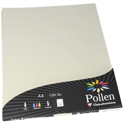 Afbeelding van Clairefontaine 55010C, doos van 50 vellen, A4 formaat (21 x 297 cm), 120 g/m², 100% gerecycled Natura papier, uitnodigingspapier voor evenementen en correspondentie, Pollen serie, premium papier