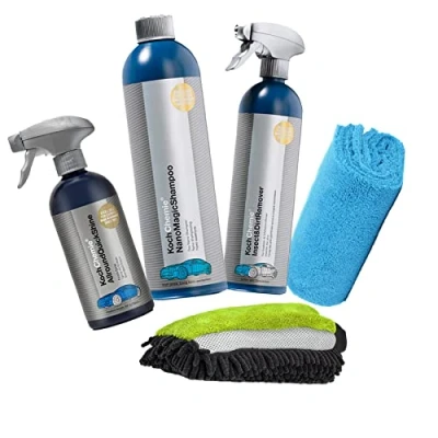 Afbeelding van detailmate Autowasset: Koch Chemie Insecten &amp; Vuilverwijderaar 750 ml + Nano Magic Shampoo Allround Qucik Shine 500 Insect Dirt Remover 3 in 1 washandschoen microvezelhoes