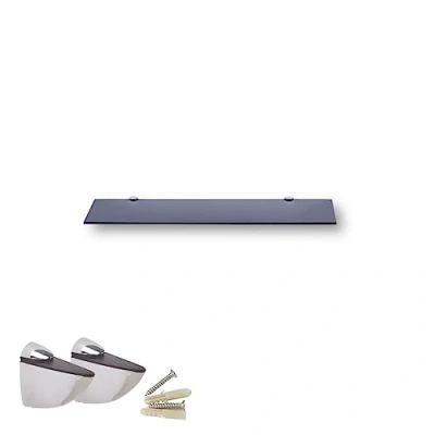 Afbeelding van Euro Tische glazen wandrek, 40 x 17,8 cm, badkamerrek, plank voor badkamer, doucheplank met 6 mm ESG veiligheidsglas en metalen houders, gemonteerd, verschillende maten (zwart)