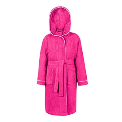 Afbeelding van LAYNENBURG Premium Badjas kinderen &amp; tieners met capuchon 100% katoen OEKO TEX Standard 100 donzige badstof Maat (122 128, Fuchsia)