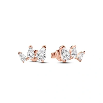 Afbeelding van Pandora 282836C01 Oorknoppen Sparkling Pear Halo zilver zirconia rosekleurig wit