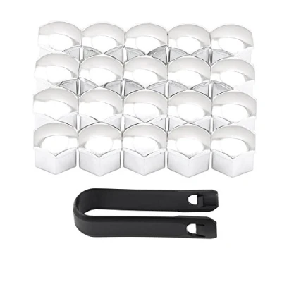 Afbeelding van Slivercolor 17 mm wielboutdoppen, set afdekkingen, wieldoppen, 20 x doppenset, wielbouten, inclusief trekker, zilver