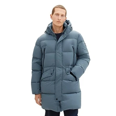 Afbeelding van TOM TAILOR Heren gerecyclede donsbuffer parka met afneembare capuchon, 32506 Dusty Dark Teal, M