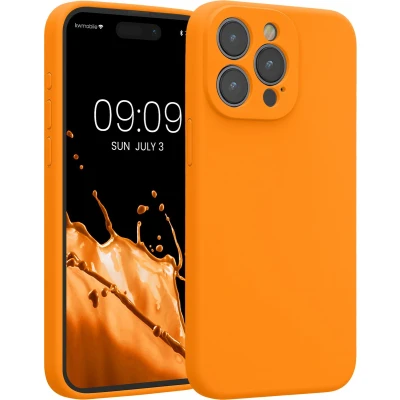 Afbeelding van kwmobile telefoonhoesje geschikt voor Apple iPhone 15 Pro Max TPU backcover met siliconen coating Smartphone case in fruitig oranje