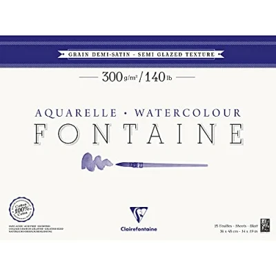 Afbeelding van Clairefontaine 96408C kleurblok, 4 zijdig verlijmd aquarelpapier, halfgesatineerd, fontaine/haders, 36 x 48 cm, 25 vellen, verpakking van 300 g, wit