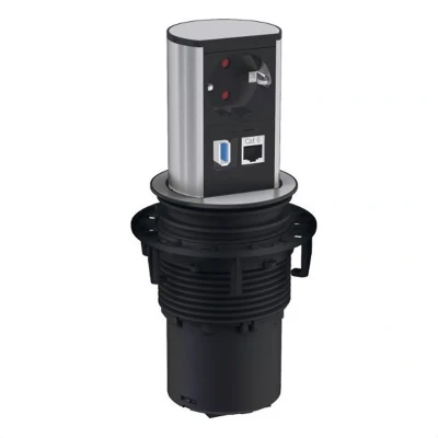 Afbeelding van BACHMANN ELEVATOR 1x geaard stopcontact, CAT6, USB 3.0, Roestvrij staal