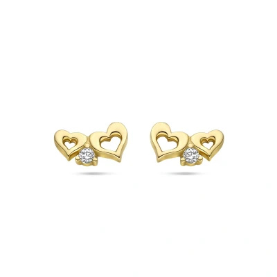 Afbeelding van Oorknoppen Hartjes geelgoud zirconia wit 4 x 7 mm