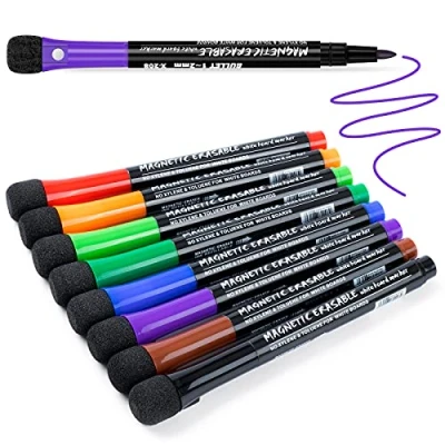 Afbeelding van whiteboard Pens Markers: 8 Magnetische markers, uitwisbare kleurrijke geschikt voor scholen, huizen en kantoren, fijne punten.
