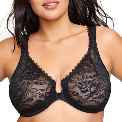 Afbeelding van Glamorise Vrouwen Plus Size Wonderwire Kant Front Sluiting Onderdraad #9245, Zwart, 85B