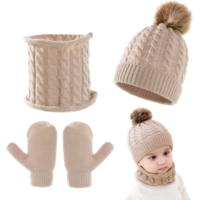 Afbeelding van Warme Gebreide Babyset met Muts, Sjaal en Handschoenen voor Jongens Meisjes 0 3 Jaar