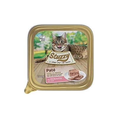 Afbeelding van Stuzzy Mister, natvoer voor volwassen katten, ham, paté en vlees in stukken, totaal 3,2 kg (32 bekers x 100 g)