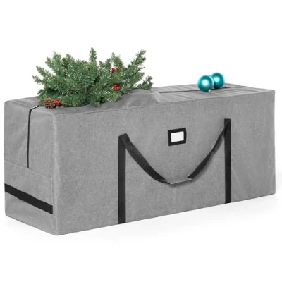 Afbeelding van JOIEDOMI Kerstboom Opbergtas, 274,32 cm Kunstmatige gedemonteerde kerstboomtas, zware 600D Oxford stof waterdichte kerstboomtas met duurzame versterkte handgrepen en dubbele ritssluiting (grijs)