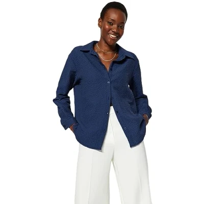 Afbeelding van Trendyol Marineblauw Oversized Geweven Overhemd Met Brede Pasvorm Twoaw24Go00054