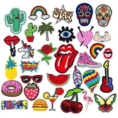 Afbeelding van MINGZE 32 Stuks Patches Kit, Om Op Te Strijken Strijkapplicaties Kleurrijke Strijkembleem Stofembleem Applicatie Kinderpatches Badge Voor DIY Kleding Bloemen Jeans Jassen Schoenen Rugzakken T Shirt