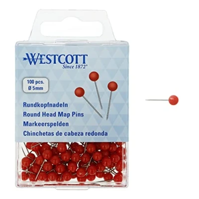 Afbeelding van Westcott Ronde kopnaalden, 100 stuks, 5 mm diameter, 16 lang, rood, E 10503 00