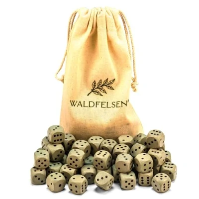 Afbeelding van Waldfelsen 6, 12, 20, 30 of 50 hoogwaardige houten kubussen van echt beukenhout, 16 mm standaard dobbelstenen met stoffen zak, kubusset (grijs, stuks)