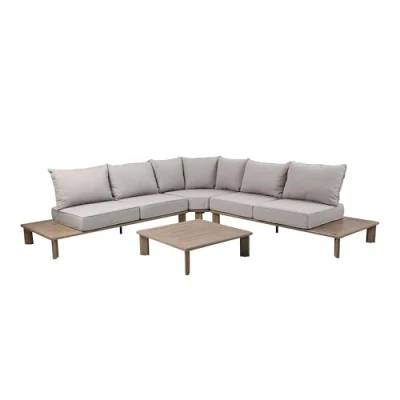 Afbeelding van AXI Avery Loungeset met zijtafels Houtlook/beige Hoekset tafel Gepoedercoat aluminium frame 5 Personen