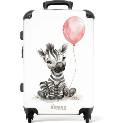 Afbeelding van NoBoringSuitcases.com® Kinderkoffer meisje Kindertrolley meisjes Zebra met roze ballon Koffer kind groot Rolkoffer lichtgewicht Reiskoffer 4 wielen Grote trolley XL 20 kg bagage