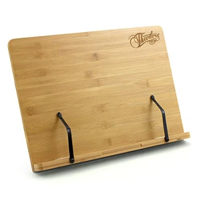 Afbeelding van Theodore MUS53 BK Bamboe Tafelblad Boek Rest Sheet Muziekstandaard Verstelbare Desktop Stand met Pagina Retainers 390mm x 280mm, natuurlijk