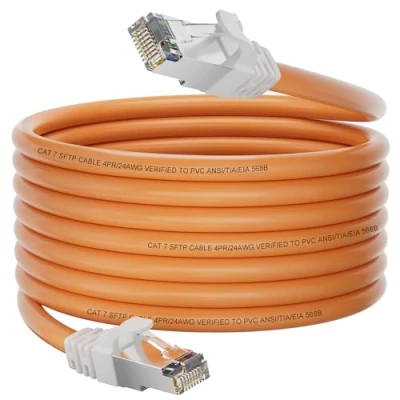 Afbeelding van Ethernet Kabel 10m, Cat 7 Netwerkkabel 10 Meter Buiten Hoge Snelheid 10Gbps, LAN SFTP Afgeschermde Cable 10m Oranje Internetkabel Gigabit RJ45 Patchkabel voor Router Modem