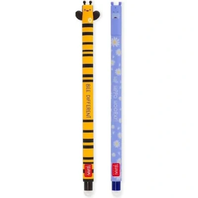 Afbeelding van LEGAMI Set van 2 uitwisbare gelpennen met thermogevoelige wisinkt, reeks inktkleuren en vatontwerpen, 0,7 mm tip, bij nijlpaard