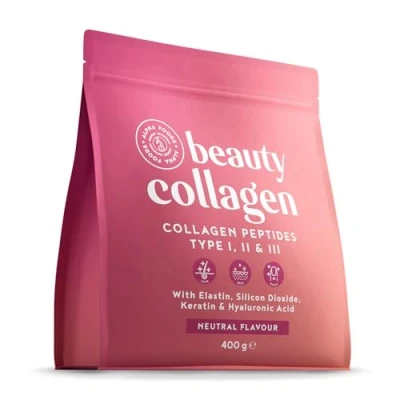 Afbeelding van Alpha Foods Beauty Collagen Collageen poeder met mariene elastine, hyaluronzuur, keratine en silicea, Peptiden type I, II, III &amp; IV, 400 gram Neutrale smaal