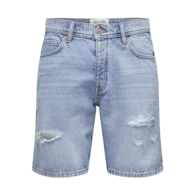 Afbeelding van ONLY &amp; SONS regular fit denim short ONSEDGE light blue
