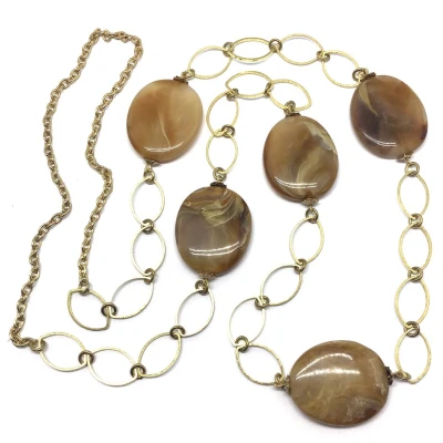 Afbeelding van Behave Lange ketting bruin goud kleur schakels en kralen 110 cm