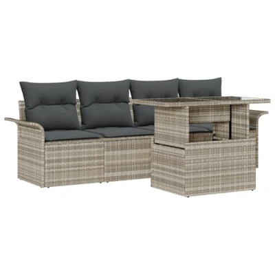 Afbeelding van vidaXL 5 delige Tuin Sofa Set met Kussens Lichtgrijs Poly Rattan, 2 Persoons Opslag &amp; Rattan