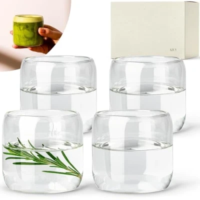 Afbeelding van KIVY Glazen set, 4 x 240 ml, van hoogwaardig borosilicaatglas, moderne drinkglazen, esthetisch, waterglas, klein, ijskoffieglazen, vaatwasmachinebestendig