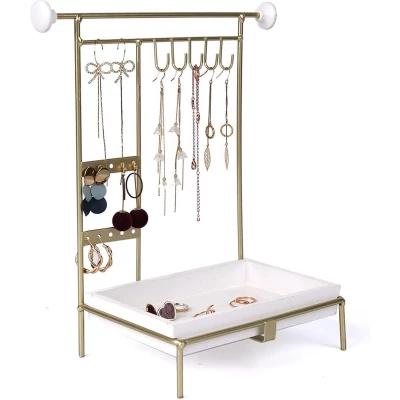 Afbeelding van Sieradenstandaard, sieradenhouder, metaal, sieradenorganizer, oorbelhouder, kettingen, standaard, armbanden, opslag voor ringen, horloges, 29 cm