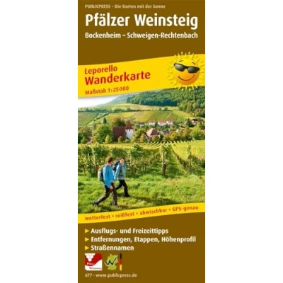 Afbeelding van Pfälzer Weinsteig 1 : 25 000. Wanderkarte: Bockenheim Schweigen Rechtenbach. Wanderkarte mit Ausflugszielen, Einkehr &amp; Freizeittipps