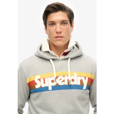 Afbeelding van Superdry Retro Stripe LOGO Hoodie, Heren, Maat: XL, Grey marl