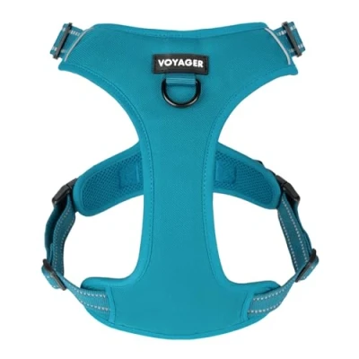 Afbeelding van Best Pet Supplies Voyager hondenharnas met dubbele bevestiging, geen trekken, verstelbaar, 3M reflectortechnologie, Medium, turquoise