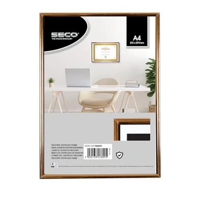 Afbeelding van Stewart Superior A4 Pin Stripe Certificaat Frame met Perspex Veiligheidsglas Zwart/Goud