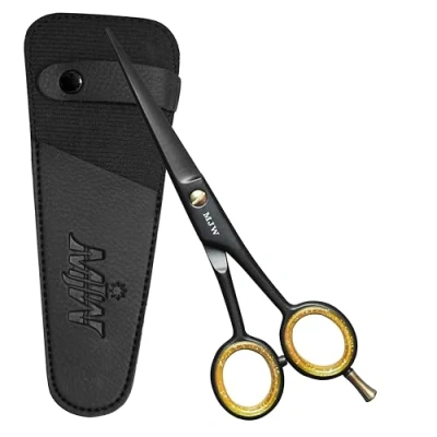 Afbeelding van MJW professionele kappersschaar &amp; dunner wordende zilverkleurige roestvrijstalen lichtgewicht kappershaarschaar voor nauwkeurig knippen verkrijgbaar in beide (dunner en haar) (Black Scissor)