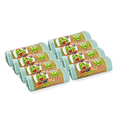 Afbeelding van EOpen Group 120 vochtige zakken 50 x 60 cm biologisch afbreekbare boodschappentas met handgrepen voor afvalscheiding binnenshuis vuilnisemmer in keuken en badkamer.