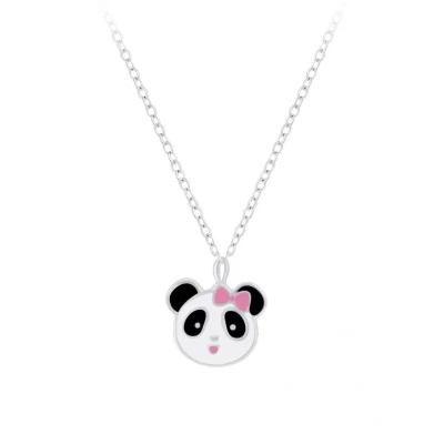 Afbeelding van Ketting kinderen Zilveren ketting, panda met roze strikje