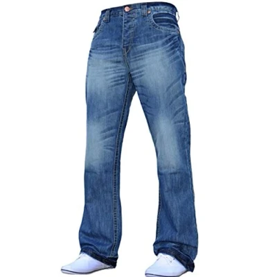 Afbeelding van APT Heren Basic Blauw Bootcut Wijde Pijpen Uitlopende Werk Casual Jeans Groot, Light Wash A42, 34W / 34L