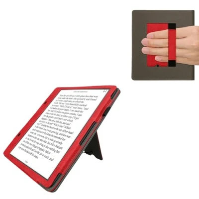 Afbeelding van kwmobile flip cover voor e reader geschikt Amazon Kindle Scribe Van imitatieleer en suède In rood / donkergrijs