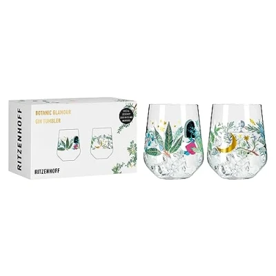 Afbeelding van RITZENHOFF 3892001 Gin glas 700 ml set van 2 serie Botanic Glamour tuimelaars met sterrenmaanmotief Made in Germany