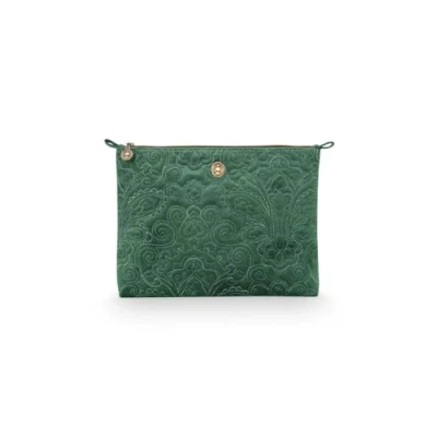 Afbeelding van Pip Studio Toilettas Flat Pouch Velvet Quilted Green 30 x 22 1 cm