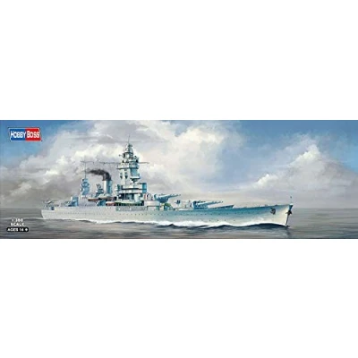Afbeelding van the 1:350 Model kit of a French Navy Strasbourg Battleship. Plastic Glue not included Dimension 623 * 91 mm 650 parts manufacturer is Hobby.This only online available.