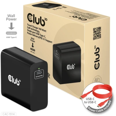 Afbeelding van CLUB3D Travel Charger 140 Watt GaN technology, Single port USB Type C, Power Delivery(PD) 3.1 Suppor