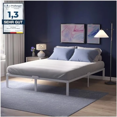 Afbeelding van Dreamzie 180x200 bedframe met witte metalen doos veer voeten hoogte van 41 cm resistent, gemakkelijke montage, grote opslagcapaciteit