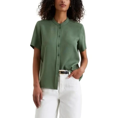 Afbeelding van Marc O&#039;Polo Denim damesblouse met korte mouwen en opstaande kraag, regular fit, 2916, M