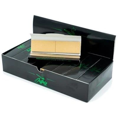 Afbeelding van Vloei met Tips Lange King Size Slim Ongebleekt Rolling Papers Jeffriz Vloeipapier en Tip Set Kartonnen Filter 32 Pakjes Vloeitjes + Filtertips Natuurlijk Langzaam Brandend Papier
