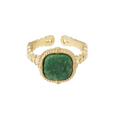 Afbeelding van Yehwang statement ring met steen goud groene stainless steel roestvrijstaal